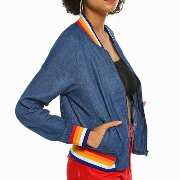BDG | Denim Bomber with Knit Details - Picture 13 of 13
